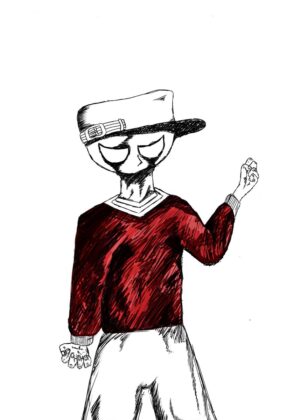 Corrupted Eras: A Grungy Character Illustration - Premium Wooden Framed Poster. Ready to Hang.