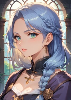 Meya Wynch - Anime Girl with Blue Hair - Premium Wooden Framed Poster. Ready to Hang.