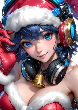 Anime Girl Santa Christmas: Festive Digital Art Print - Premium Wooden Framed Poster. Ready to Hang.