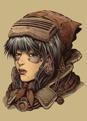 Cyberpunk Woman Portrait: Futuristic Female Art Print - Premium Wooden Framed Poster. Ready to Hang.
