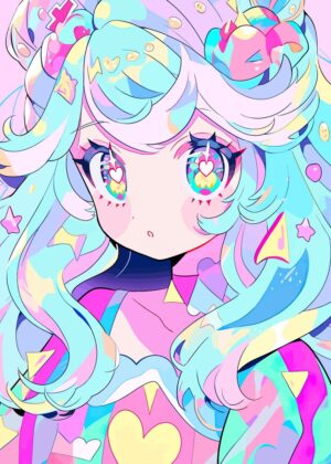 Kawaii Anime Girl: Pastel Dreams - Premium Wooden Framed Poster. Ready to Hang.