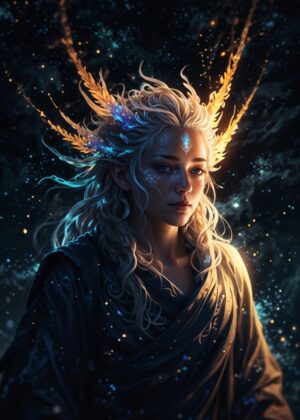 Celestial Maiden: A Fantasy Art Print - Premium Wooden Framed Poster. Ready to Hang.