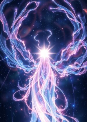 Celestial Angel: A Glowing Tapestry of Light and Stardust - Premium Wooden Framed Poster. Ready to Hang.
