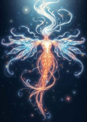 Celestial Fairy: A Dreamlike Artwork - Premium Wooden Framed Poster. Ready to Hang.