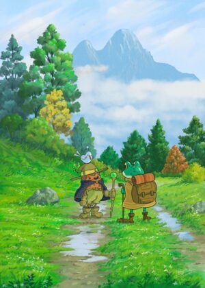 Fork Mountain Adventure: Whimsical Journey Illustration - Premium Wooden Framed Poster. Ready to Hang.