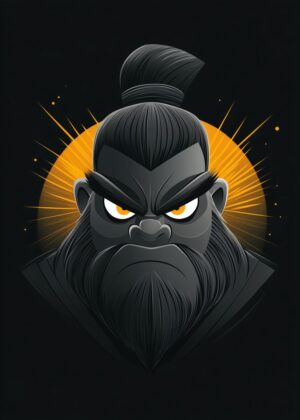 Angry Samurai: A Striking Digital Illustration - Premium Wooden Framed Poster. Ready to Hang.