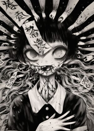 Horrific Anime Girl Art Print - Premium Wooden Framed Poster. Ready to Hang.