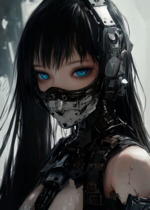Cyberpunk Anime Girl: Vivid Digital Art Print - Premium Wooden Framed Poster. Ready to Hang.