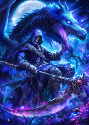 Death Rider and Dragon: A Fantasy Artwork Print - Premium Wooden Framed Poster. Ready to Hang.