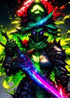 Rainbow Warrior: A Fantasy Art Print - Premium Wooden Framed Poster. Ready to Hang.