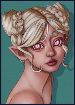 Enchanted Elf Girl: A Digital Painting - Premium Wooden Framed Poster. Ready to Hang.