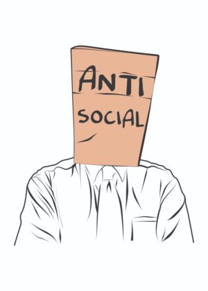 Antisocial Man: A Thought-Provoking Illustration - Premium Wooden Framed Poster. Ready to Hang.