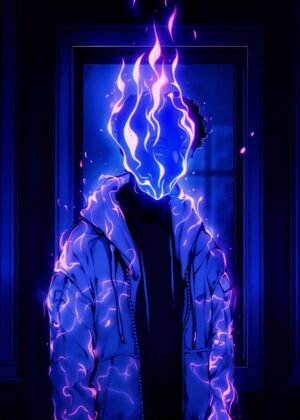 Unseen Path of Flame: Neon Anime Art Print - Premium Wooden Framed Poster. Ready to Hang.