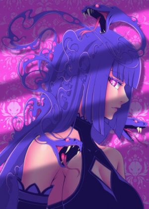 Mystical Serpent Goddess: Anime Art Print - Premium Wooden Framed Poster. Ready to Hang.
