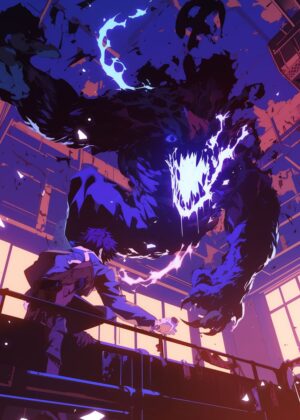 Anime Monster Attack: A Digital Art Print - Premium Wooden Framed Poster. Ready to Hang.