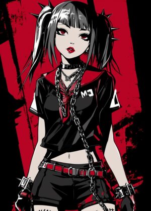 Punk Anime Girl Art Print - Premium Wooden Framed Poster. Ready to Hang.
