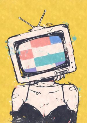 Abstract TV Head Woman: Digital Art Print - Premium Wooden Framed Poster. Ready to Hang.