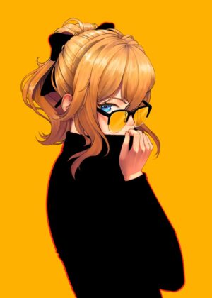 Anime Girl with Sunglasses: Stylish and Chic Digital Art Print - Premium Wooden Framed Poster. Ready to Hang.