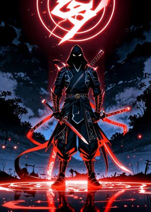 Shadow Warrior: A Masterpiece of Digital Art - Premium Wooden Framed Poster. Ready to Hang.