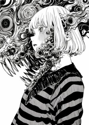 Anime Girl and Monster: A Fusion of Darkness and Beauty - Premium Wooden Framed Poster. Ready to Hang.