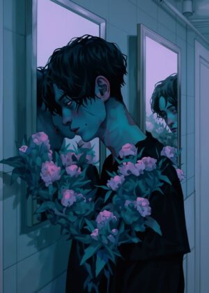 Blooming Flowers of the Dead: A Melancholy Portrait - Premium Wooden Framed Poster. Ready to Hang.