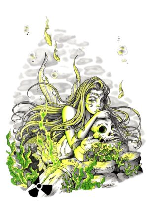 Radioactive Mermaid: A Glowing Underwater Fantasy - Premium Wooden Framed Poster. Ready to Hang.