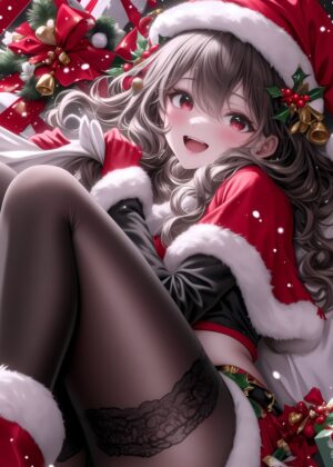 Anime Christmas Girl: Festive Holiday Artwork - Premium Wooden Framed Poster. Ready to Hang.