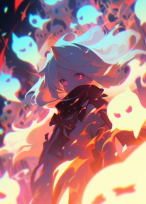 Fiery Anime Girl Art Print - Premium Wooden Framed Poster. Ready to Hang.