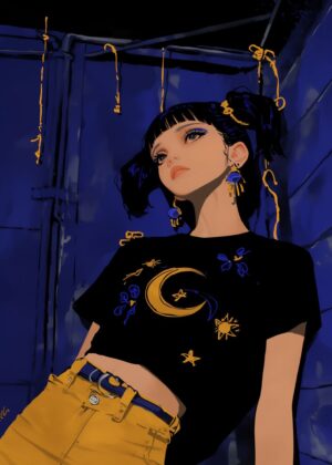 Anime Girl pt. 4: Dreamy Nights & Celestial Vibes - Premium Wooden Framed Poster. Ready to Hang.