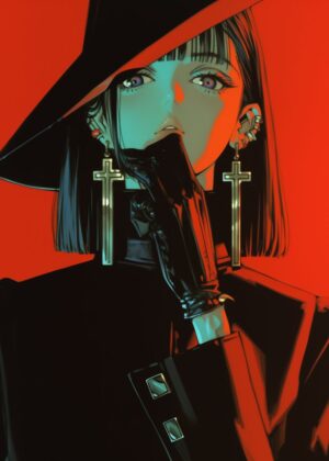 The Warden: A Cyberpunk Anime Art Print - Premium Wooden Framed Poster. Ready to Hang.