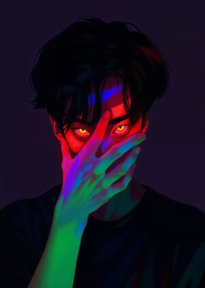 Neon Soul Stare: A Digital Art Print - Premium Wooden Framed Poster. Ready to Hang.