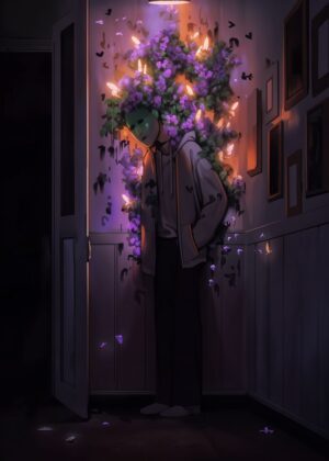 Lonely Curse of Flowers: A Dark Fantasy Art Print - Premium Wooden Framed Poster. Ready to Hang.