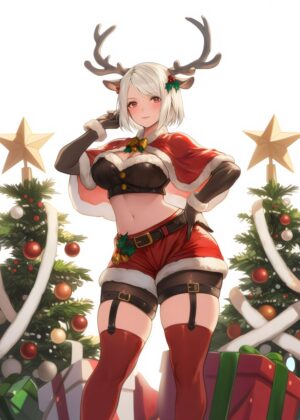 Anime Girl Christmas Illustration - Premium Wooden Framed Poster. Ready to Hang.