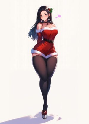 Anime Girl Christmas Art Print - Premium Wooden Framed Poster. Ready to Hang.