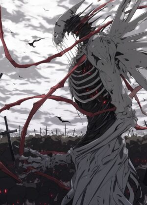Skeletal Angel: Dark Fantasy Artwork - Premium Wooden Framed Poster. Ready to Hang.
