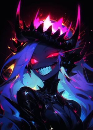 Demon Queen with Crown: Fierce Digital Art Print - Premium Wooden Framed Poster. Ready to Hang.