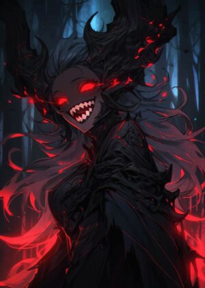 Dark Fantasy Demon Girl Art Print - Premium Wooden Framed Poster. Ready to Hang.