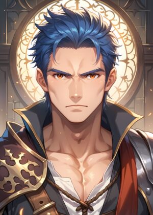 Rydan Redfort: Anime Male Character Art Print - Premium Wooden Framed Poster. Ready to Hang.