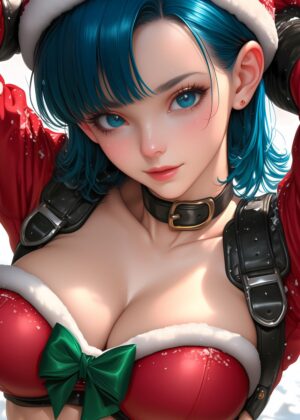 Anime Girl Christmas Art Print: Festive Fantasy - Premium Wooden Framed Poster. Ready to Hang.