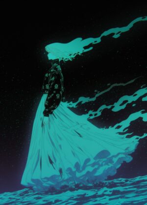Moonlight Maiden: Ethereal Beauty in a Starry Night - Premium Wooden Framed Poster. Ready to Hang.