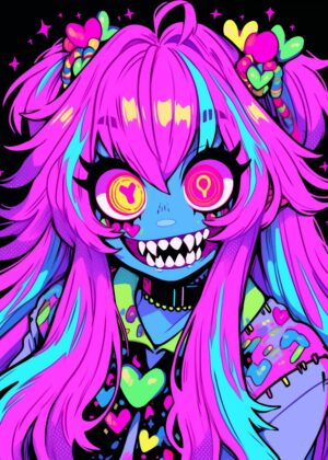 Neon Anime Girl Art Print - Premium Wooden Framed Poster. Ready to Hang.