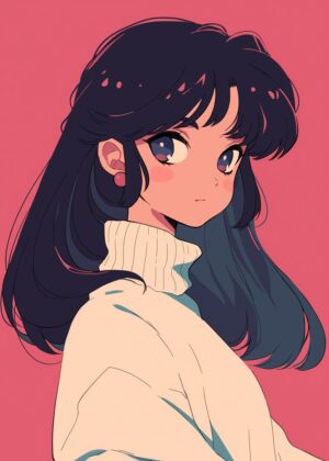 Anime Girl Portrait: Elegant and Mysterious - Premium Wooden Framed Poster. Ready to Hang.
