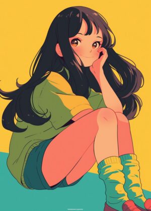 Smiling Anime Girl Art Print - Premium Wooden Framed Poster. Ready to Hang.