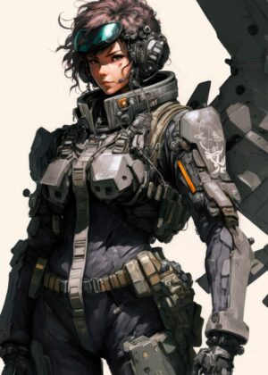 Cyberpunk Female Soldier Art Print - Premium Wooden Framed Poster. Ready to Hang.