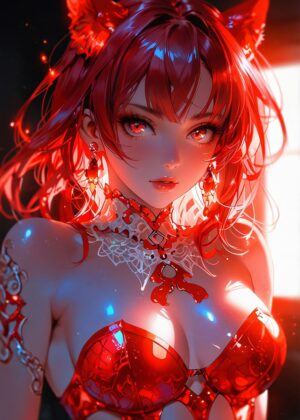 Fiery Redhead Anime Girl Art Print - Premium Wooden Framed Poster. Ready to Hang.