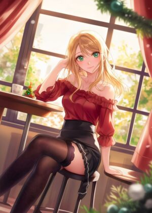 Anime Girl in Red and Black Outfit - Premium Wooden Framed Poster. Ready to Hang.