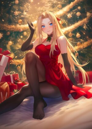 Hot Anime Girl Christmas Artwork - Premium Wooden Framed Poster. Ready to Hang.