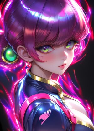 Futuristic Neon Anime Girl Art Print - Premium Wooden Framed Poster. Ready to Hang.