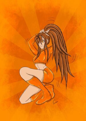 Orange Sunset Anime Girl - Premium Wooden Framed Poster. Ready to Hang.
