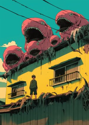 Monster Invasion: A City Under Siege - Premium Wooden Framed Poster. Ready to Hang.